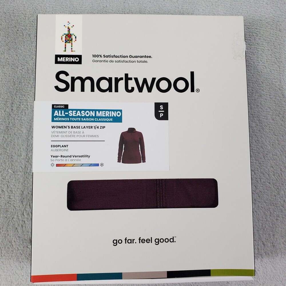 SmartWool Base Layer 1/4 Zip Shirt Women Small Eggplant Purple All Season Merino